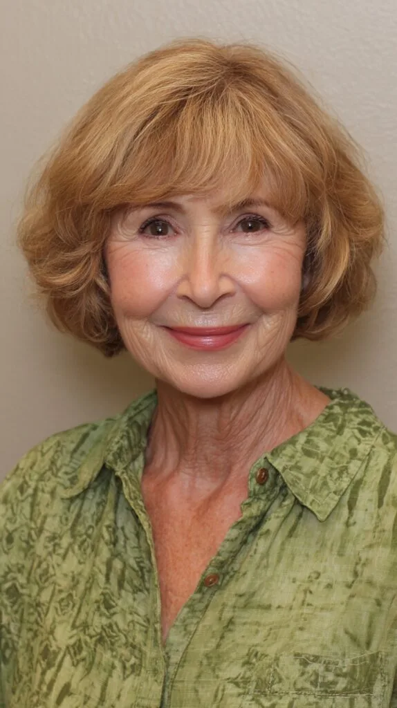 Golden Caramel Layered Bob for Women Over 70