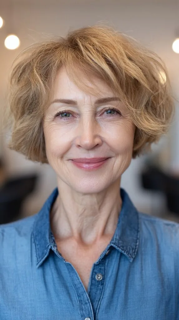 Golden Tousled Waves with Side-Swept Bangs