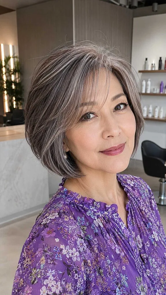 Graduated Gray-Blend Bob with Swept Fringe