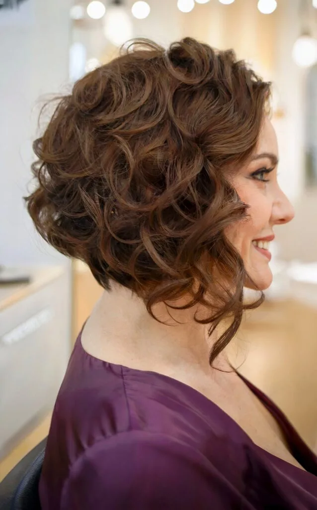 Inverted Curly Bob Without Bangs for 50-Year-Olds
