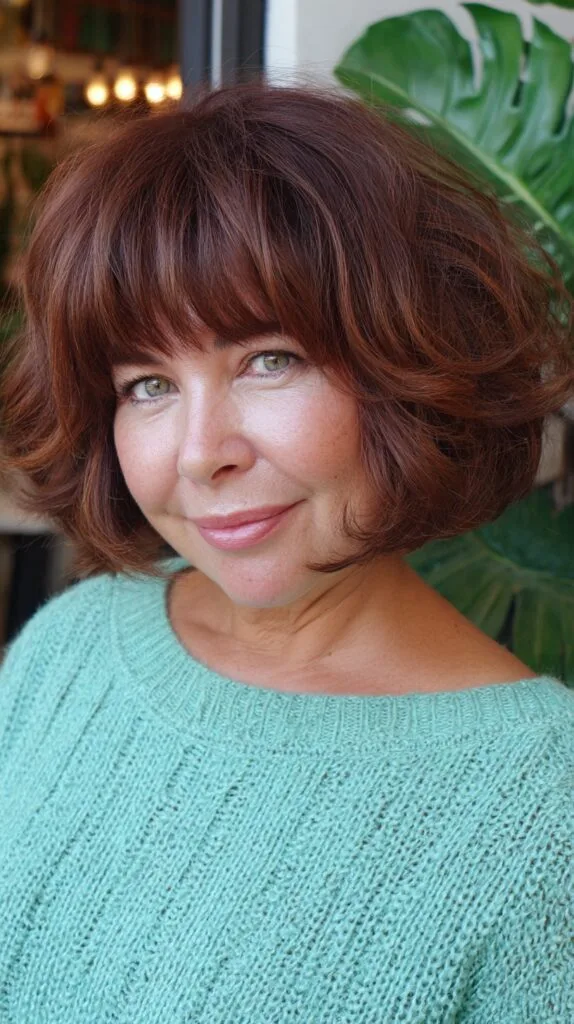 Layered Chestnut French Bob with Subtle Crown Lift