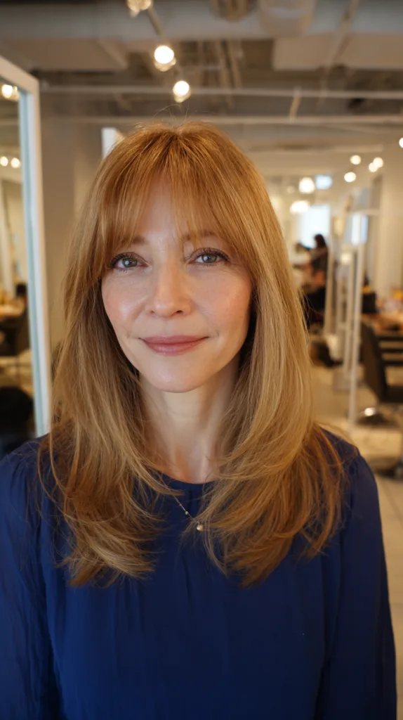Layered Cut with Soft Curtain Bangs for a Fresh Look