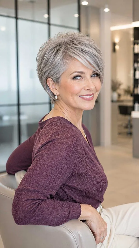 Layered Gray Pixie with Feathered Top and Nape