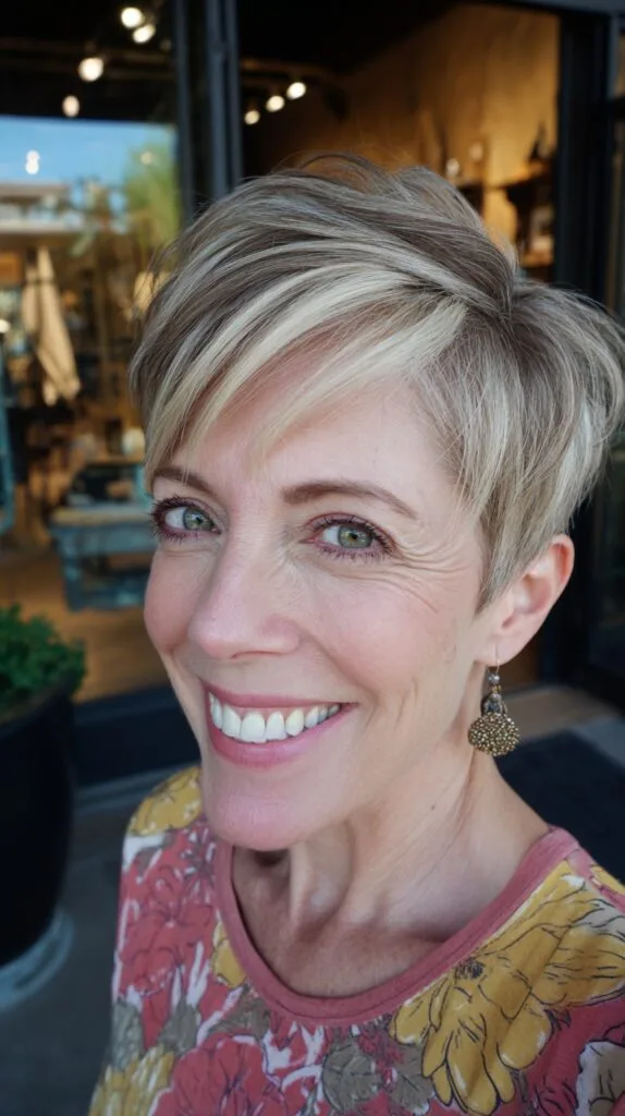 Lifted Short Blonde Pixie with Strategic Face-Framing Babylights