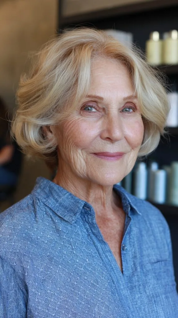 Light Blonde Waves with Soft Undercut for Mature Women