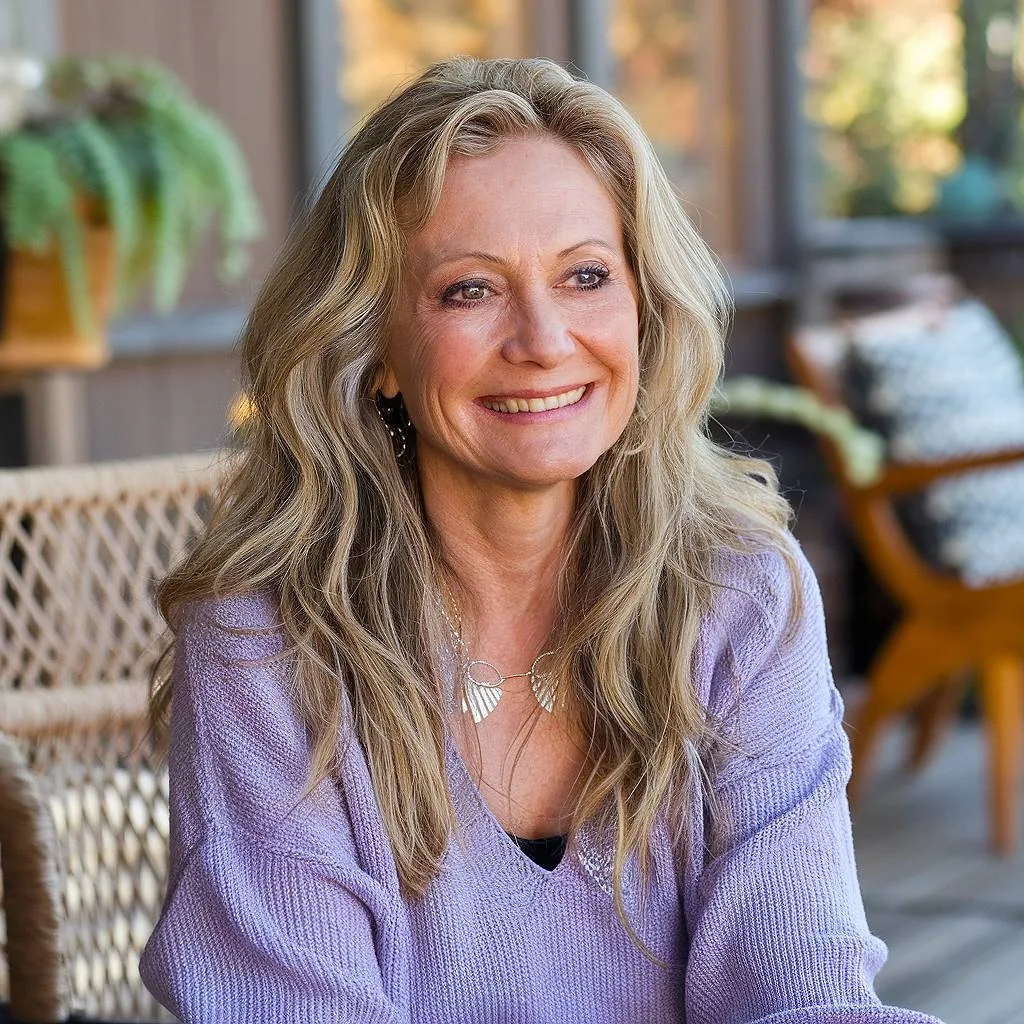 Long shag haircut for women over 50 with wavy layers and a soft blonde blend for added volume and movement