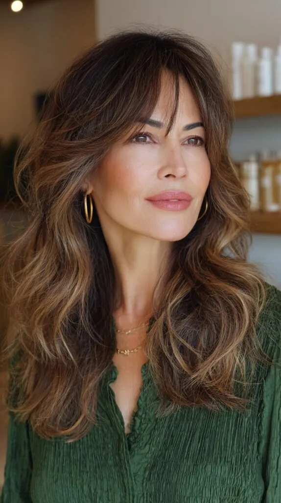 Luxurious Chestnut Waves with Golden Highlights