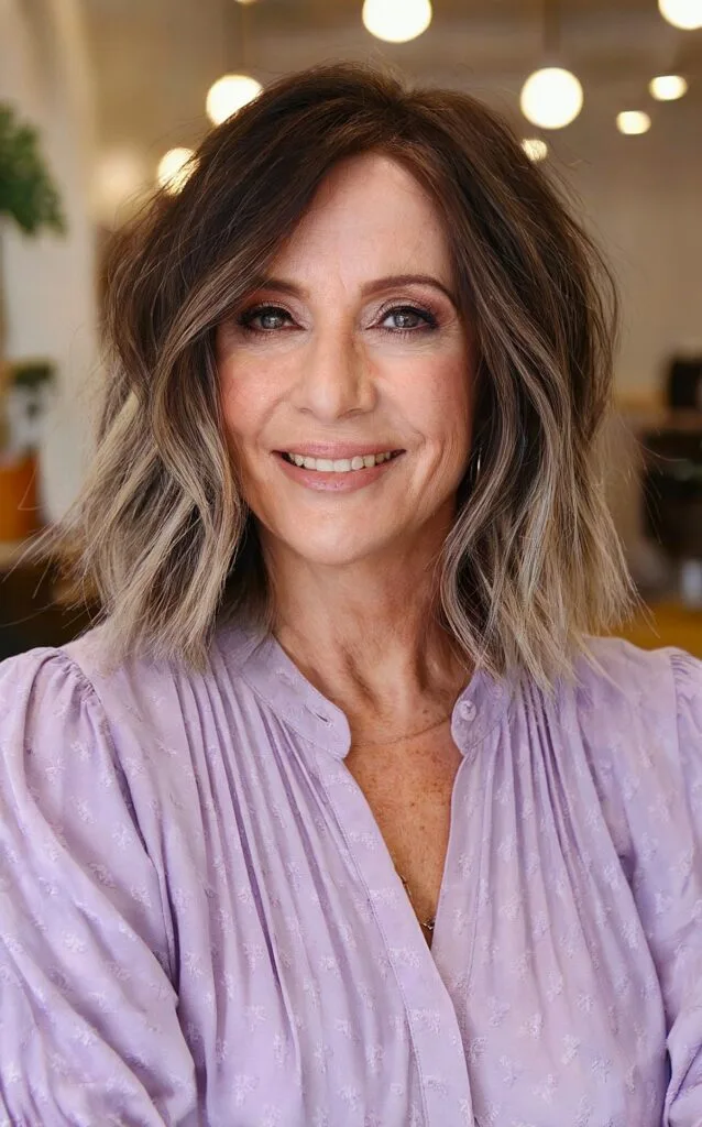 medium length wavy bob for a 50 year old woman