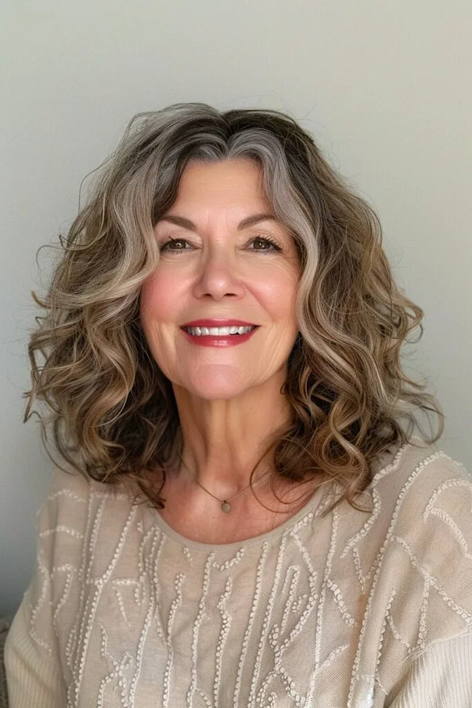Medium shag hairstyle with curls for over 50
