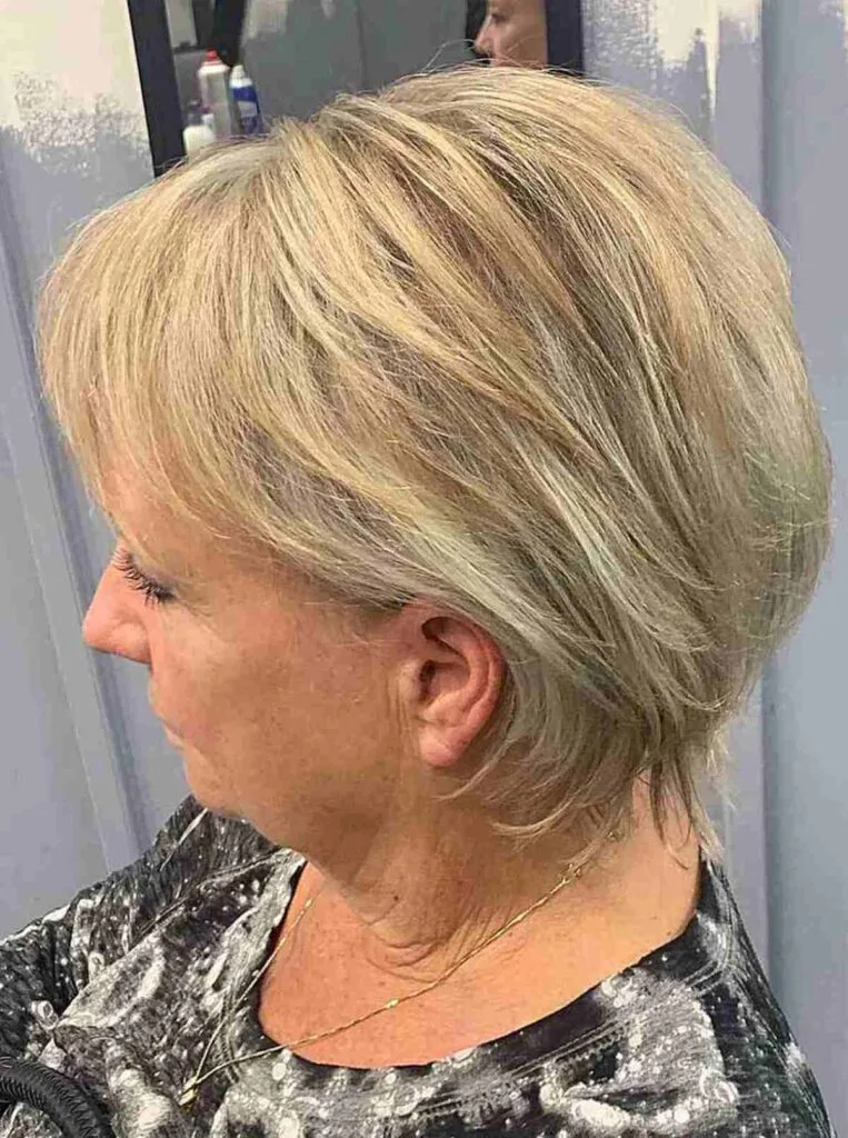 Mini Graduated Bob with Layered Texture and Bangs on Fine Hair for Women Over 50