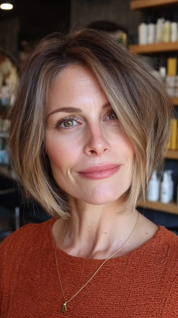 Modern Ash Blonde Layered Bob with Natural Roots