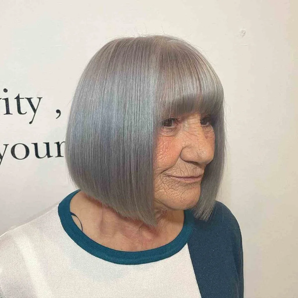 Modern Blunt Bob with Full Bangs for Mature Women Fifty and Up