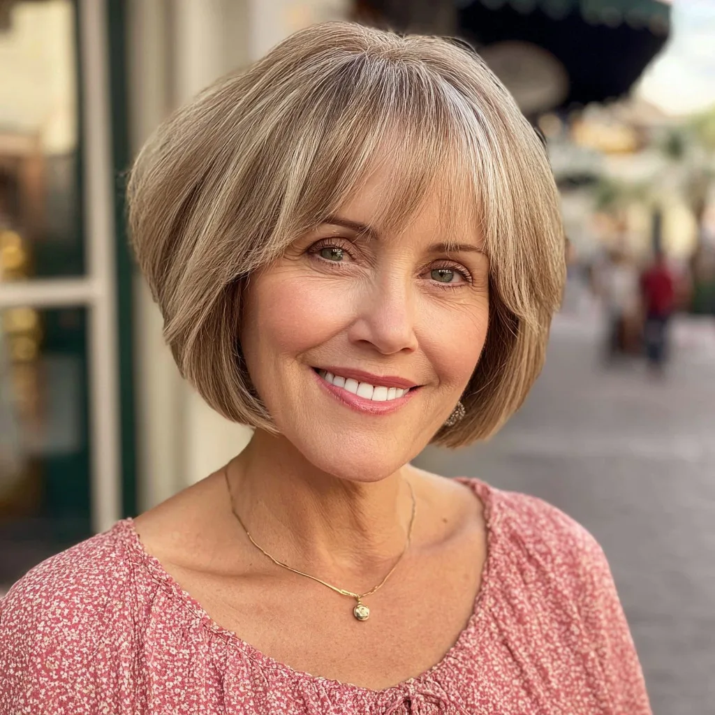 Modern Bronde Bob with Wispy Bangs