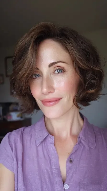 Modern Curled Ripple Bob with Natural Volume