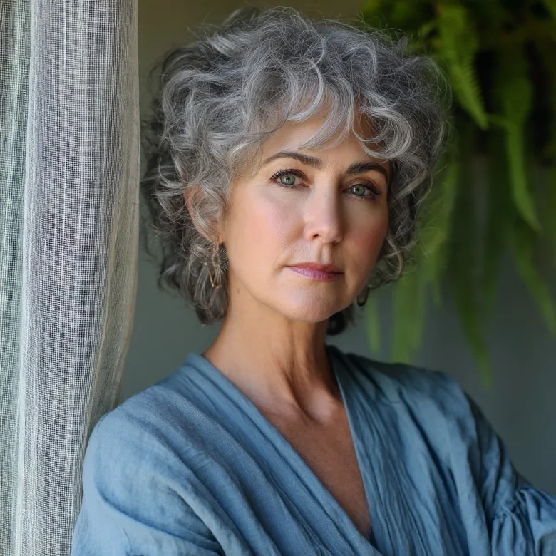 Modern Curly Gray Shag with Soft Layers
