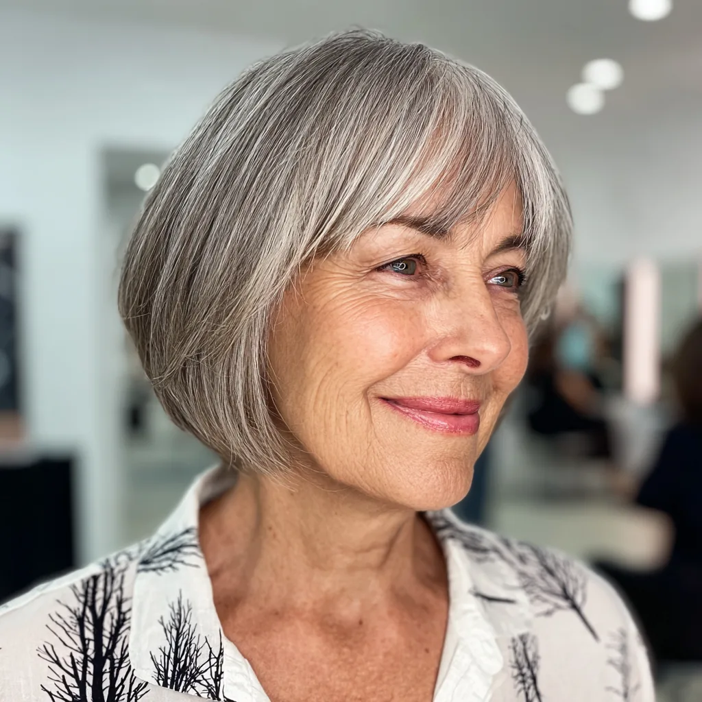 Modern Gray Jaw-Length Bob with Soft Bangs