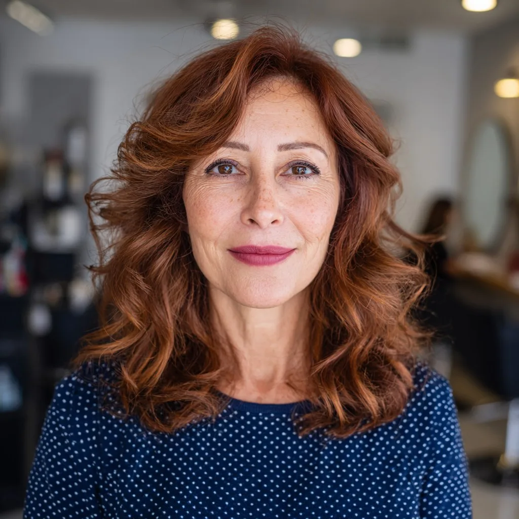 Modern Layered Red Curls with Soft Volume