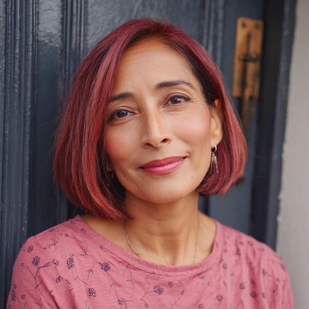 Modern Shoulder-Length Red Bob with Soft Layers