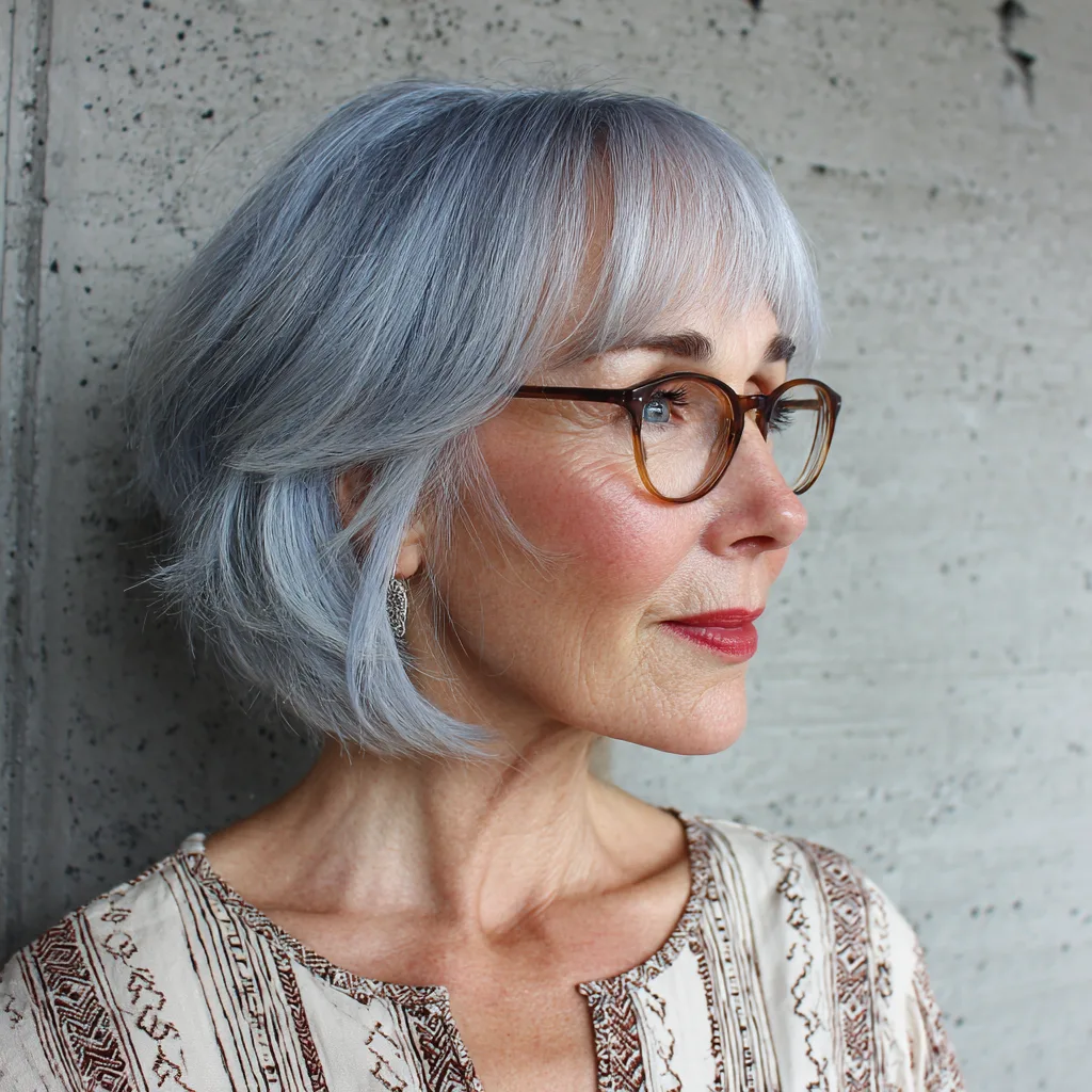 Modern Silver Bob with Soft Wispy Bangs