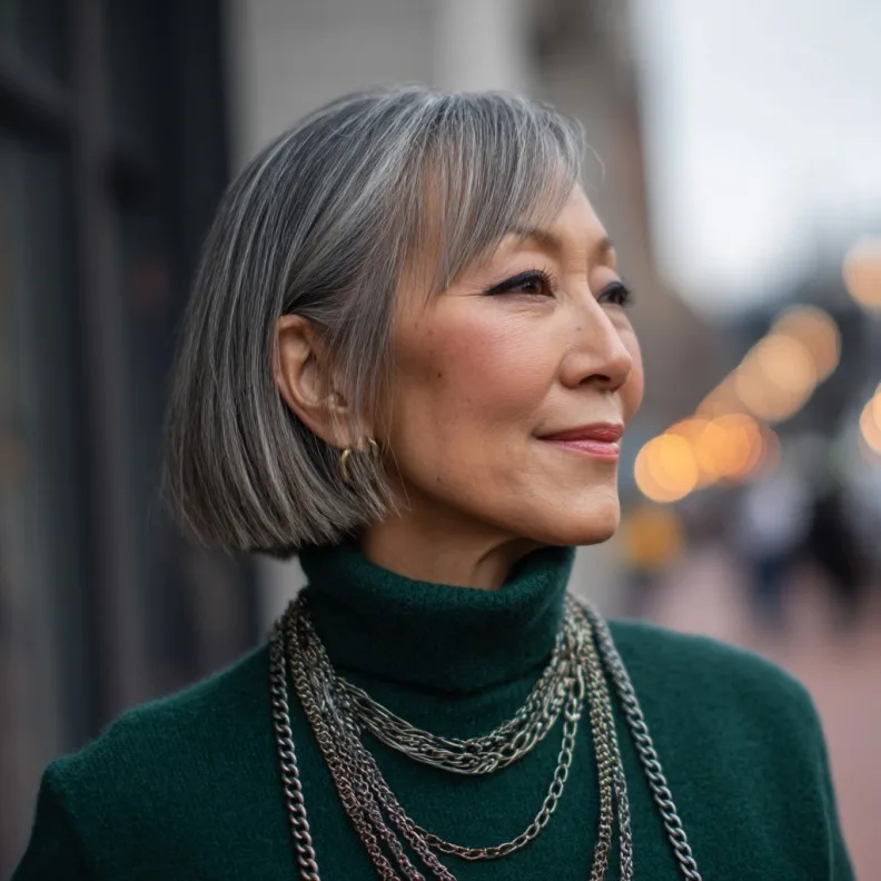 Modern Silver Lob with Side-Swept Bangs