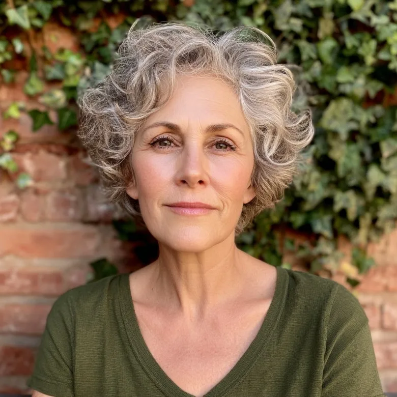 Modern Soft Curly Gray Hairstyle with Volume