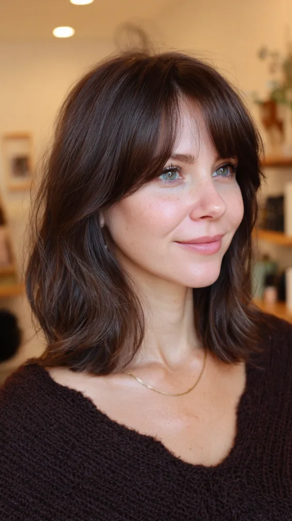 Modern Textured Lob with Soft Curtain Bangs