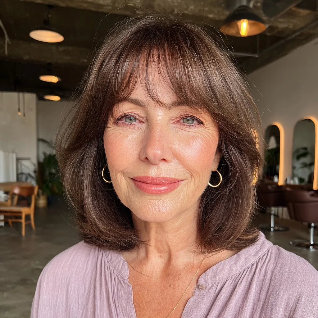 Modern Textured Lob with Soft Curtain Bangs