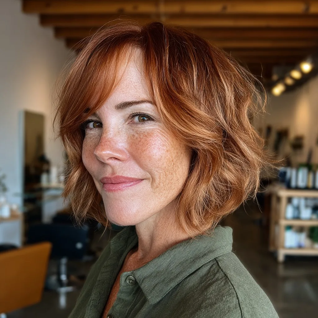 Modern Textured Red Lob with Face-Framing Layers