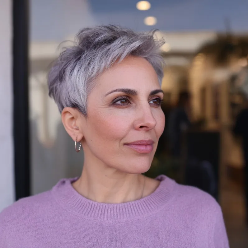 Modern Textured Short Grey Pixie with Playful Volume
