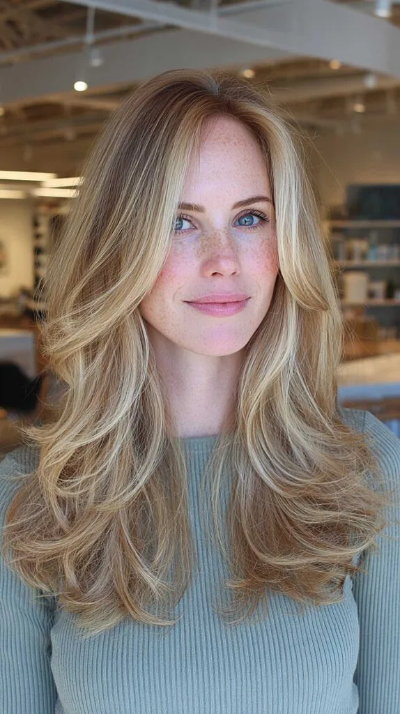 Natural Blonde Butterfly Cut with Cascading Loose Waves