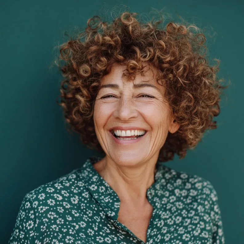 Natural Cinnamon Brown Curly Cut with Defined Layers