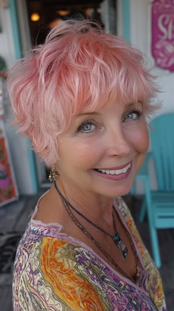 Pearlized Pastel Coral Textured Pixie with Feathered Micro-Layers