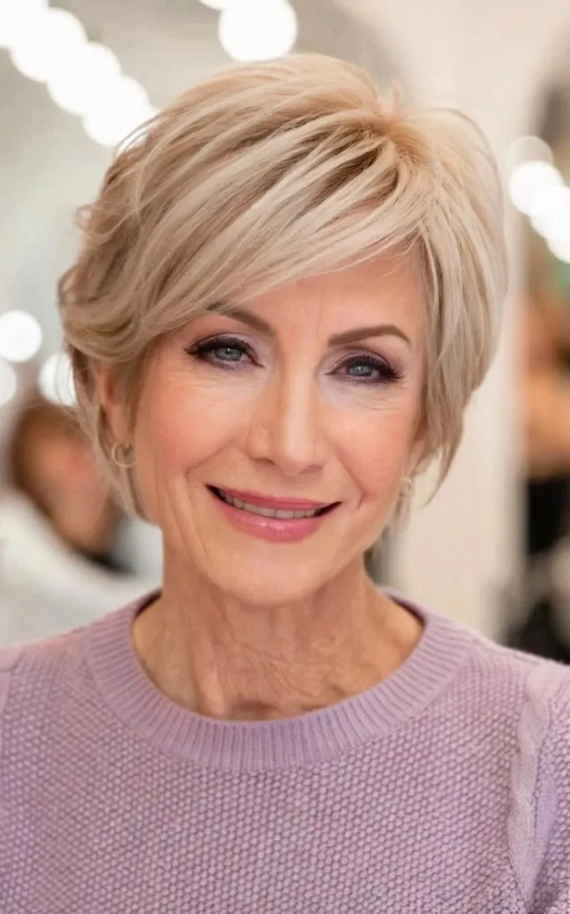 Pixie with Side-Swept Bangs on Women 60 and Up