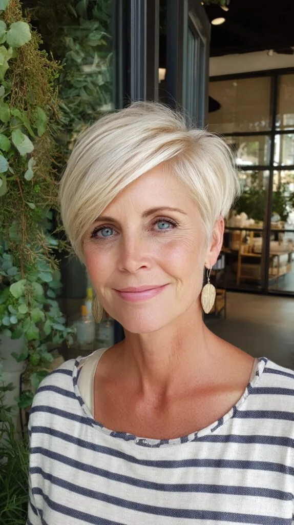 Platinum Side-Swept Pixie with Tapered Nape and Textured Crown