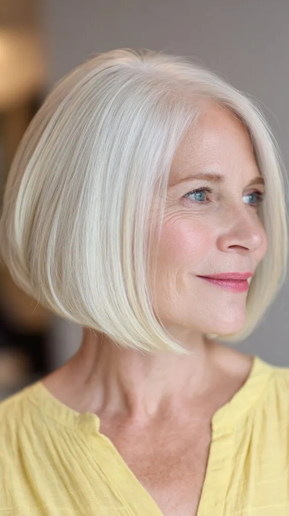 Platinum Sleek Chin-Length Bob with Undercut Layers