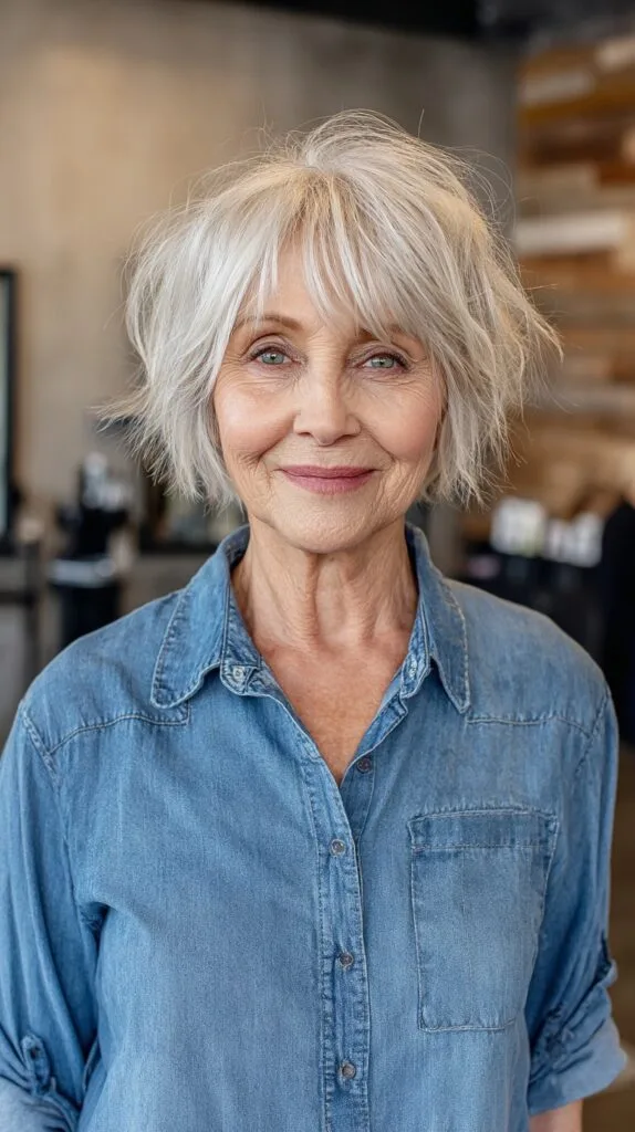 Platinum Textured Bob with Wispy Bangs