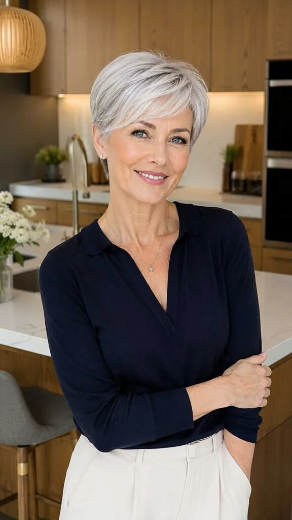 Platinum White Pixie with Sweeping Side Fringe
