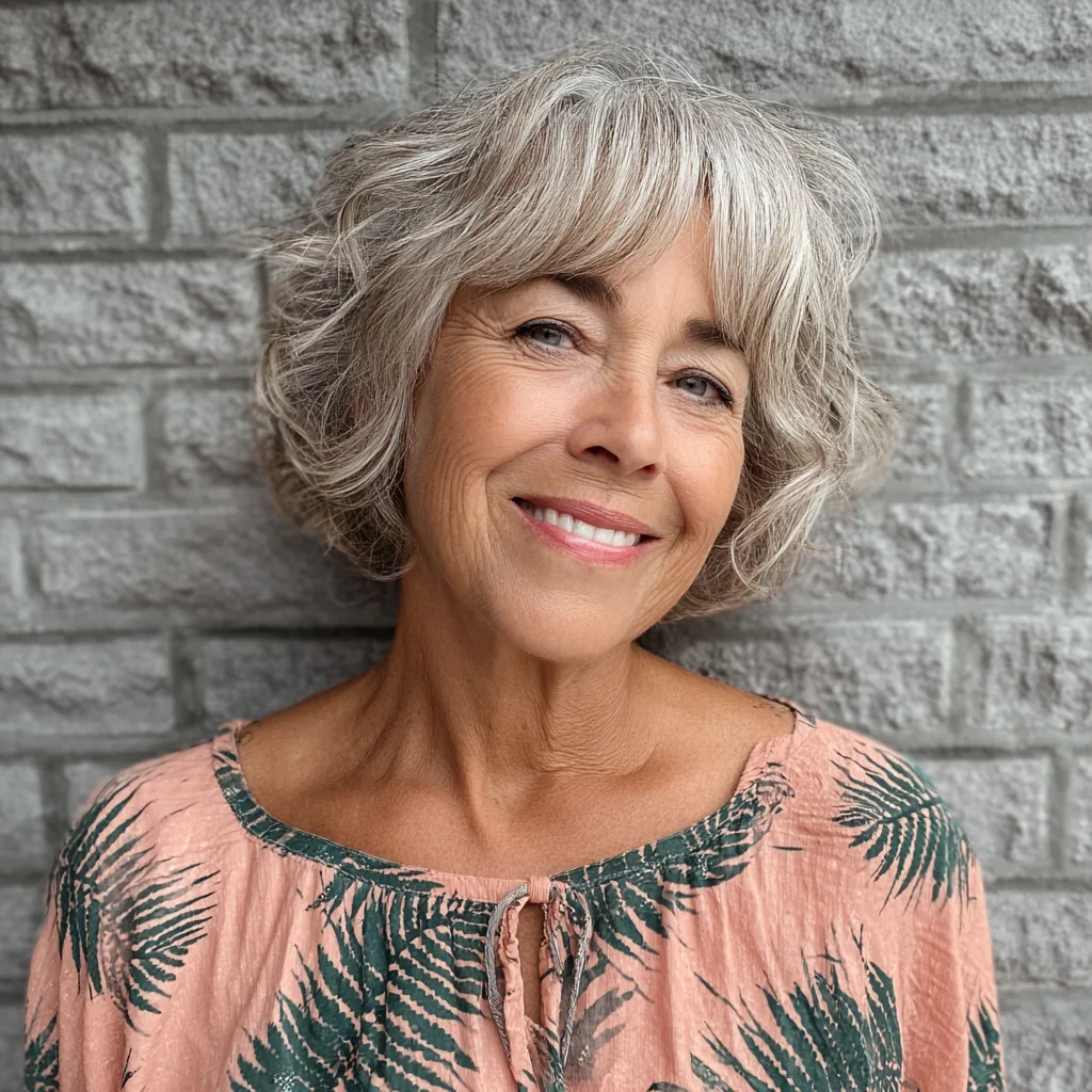 Playful Soft Curly Bob with Wispy Bangs