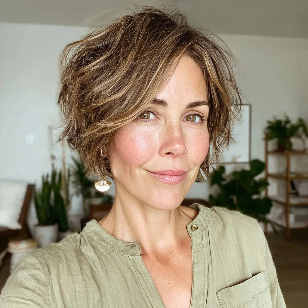 Playful Textured Short Bob with Subtle Highlights