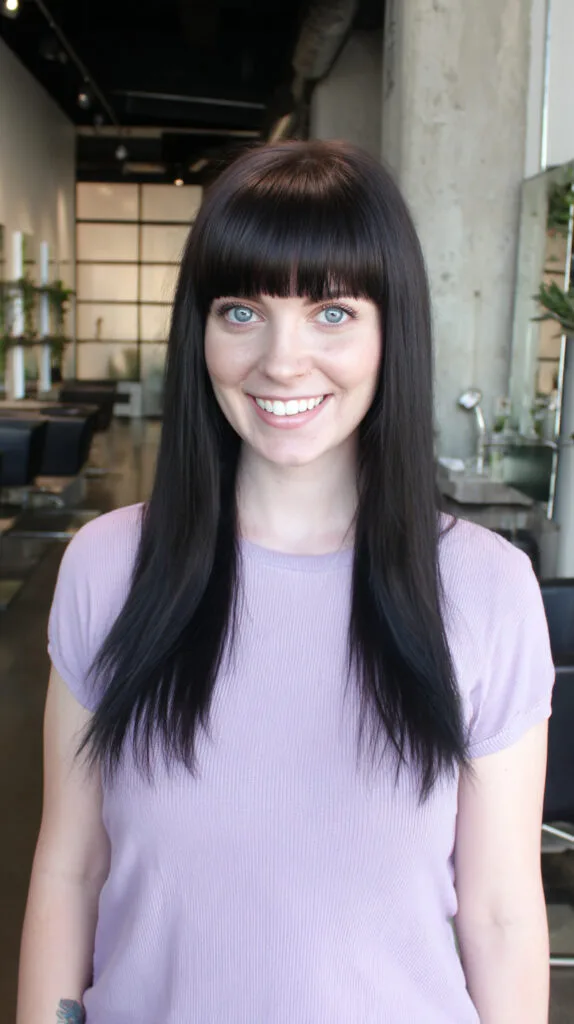 Polished Long Straight Cut with Bold Blunt Bangs