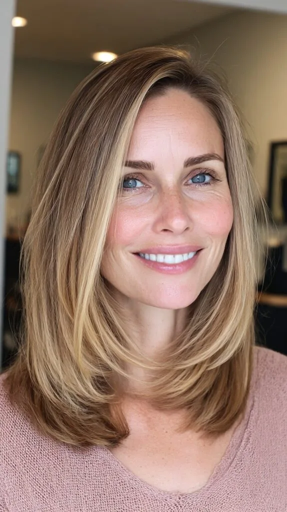 Polished Rounded Butterfly Layers with Face-Framing Balayage
