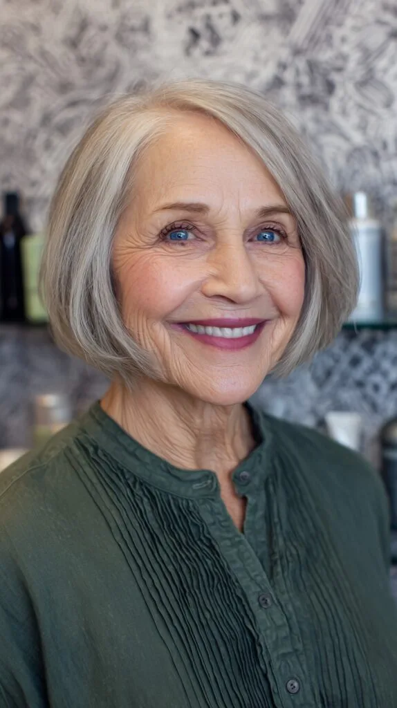Polished Silver Layered Bob with Gentle Waves