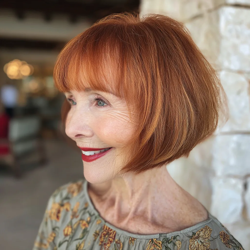 Radiant Copper Jaw-Length Bob with Flirty Bangs