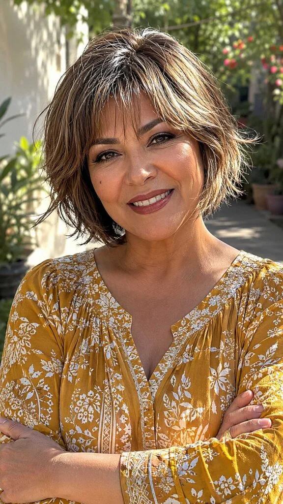 Razored Brunette Shag Bob with Piecey Blonde Highlights