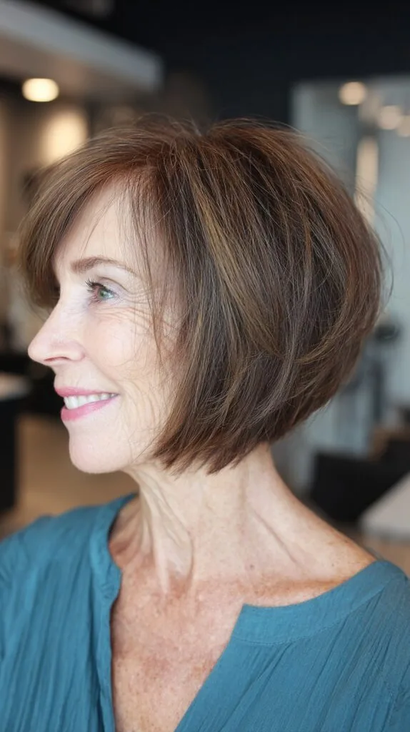 Refined Chestnut Textured Bob with Subtle Highlights