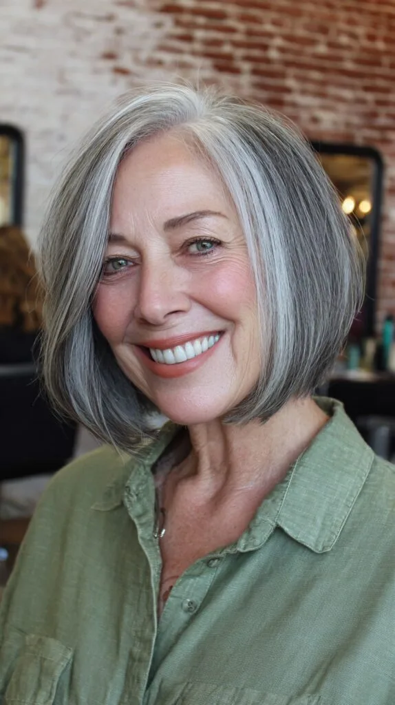 Refined Gray Gradient Bob with Undercut Layers