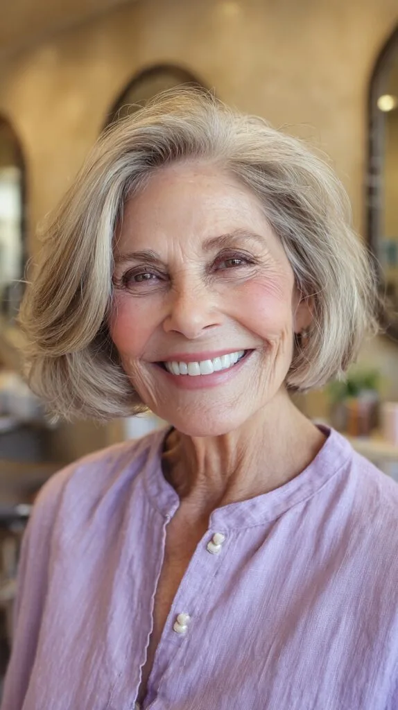 Refined Natural Gray Layered Bob for Older Women