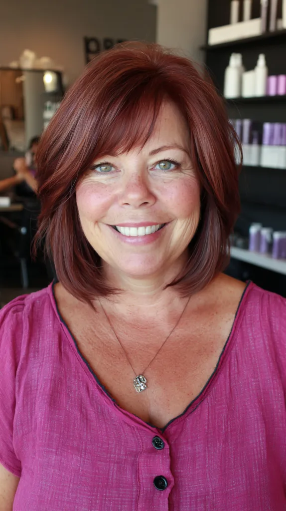 Rich Auburn Layered Cut with Soft Side Bangs