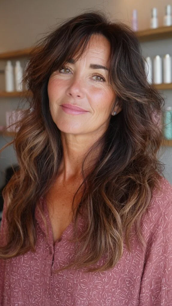Rich Brunette Tresses with Soft Balayage Highlights