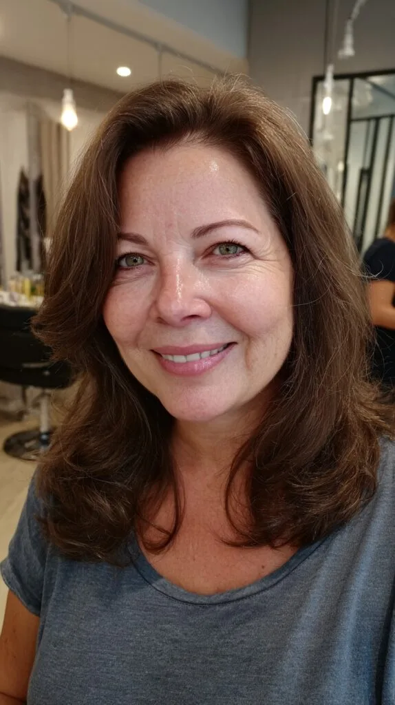Root-Lifted Shoulder-Length Layers with Blown-Out Sweep